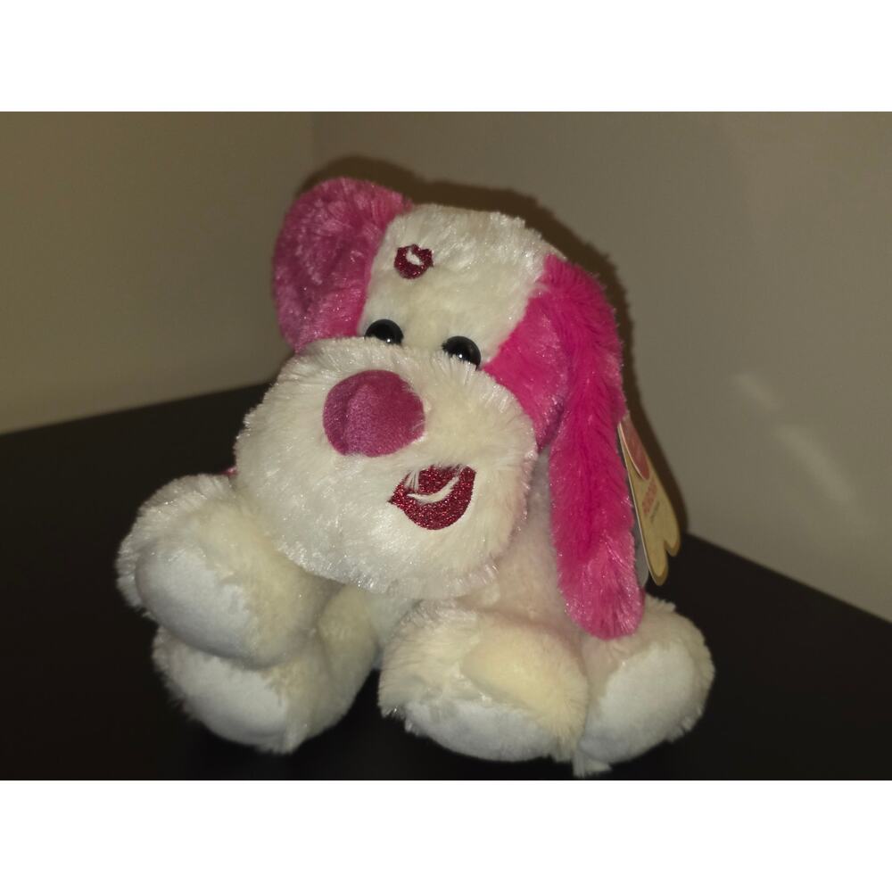 Aurora Gifts of Smiles Pink & White Dog Plush w/ Bow – Squeeze Tummy